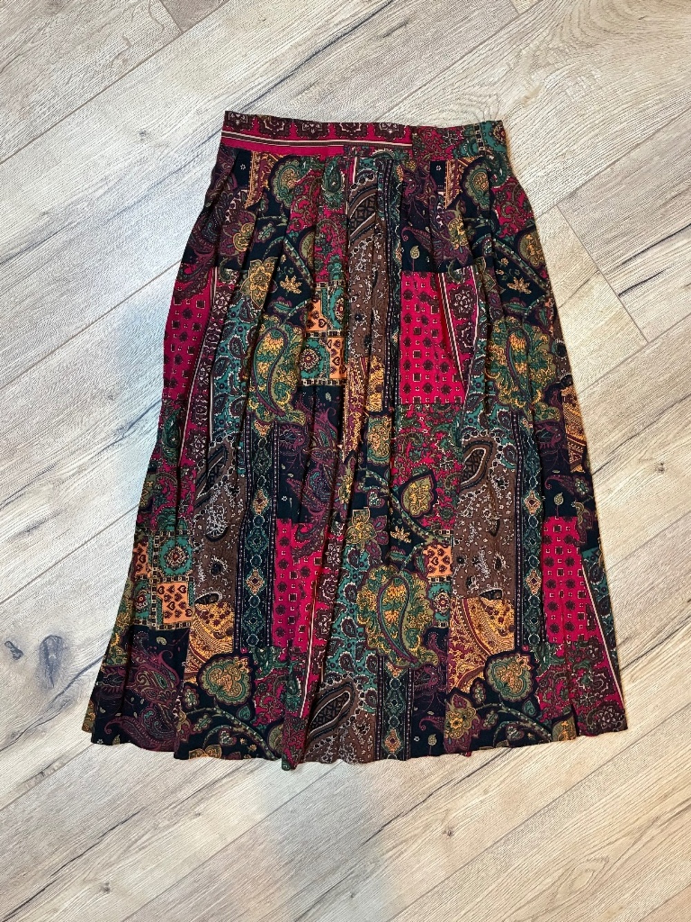 Vintage H Apparel Co Paisley Patchwork Midi Skirt Petite M USA